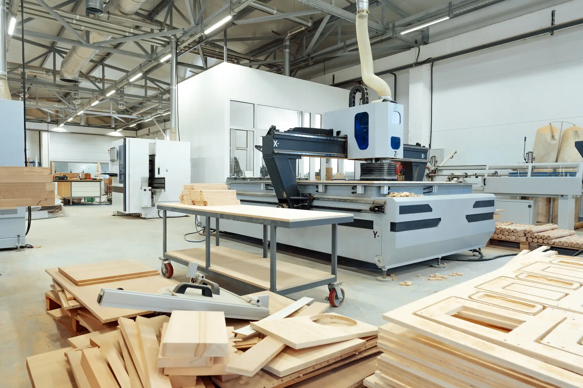 Woodworking equipment in a furniture manufacture workshop